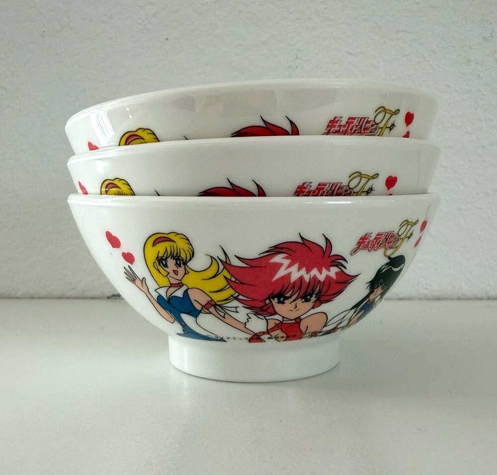Vintage 1997 Cutie Honey Flash Anime Rice Bowl Melamine Set of 3 White